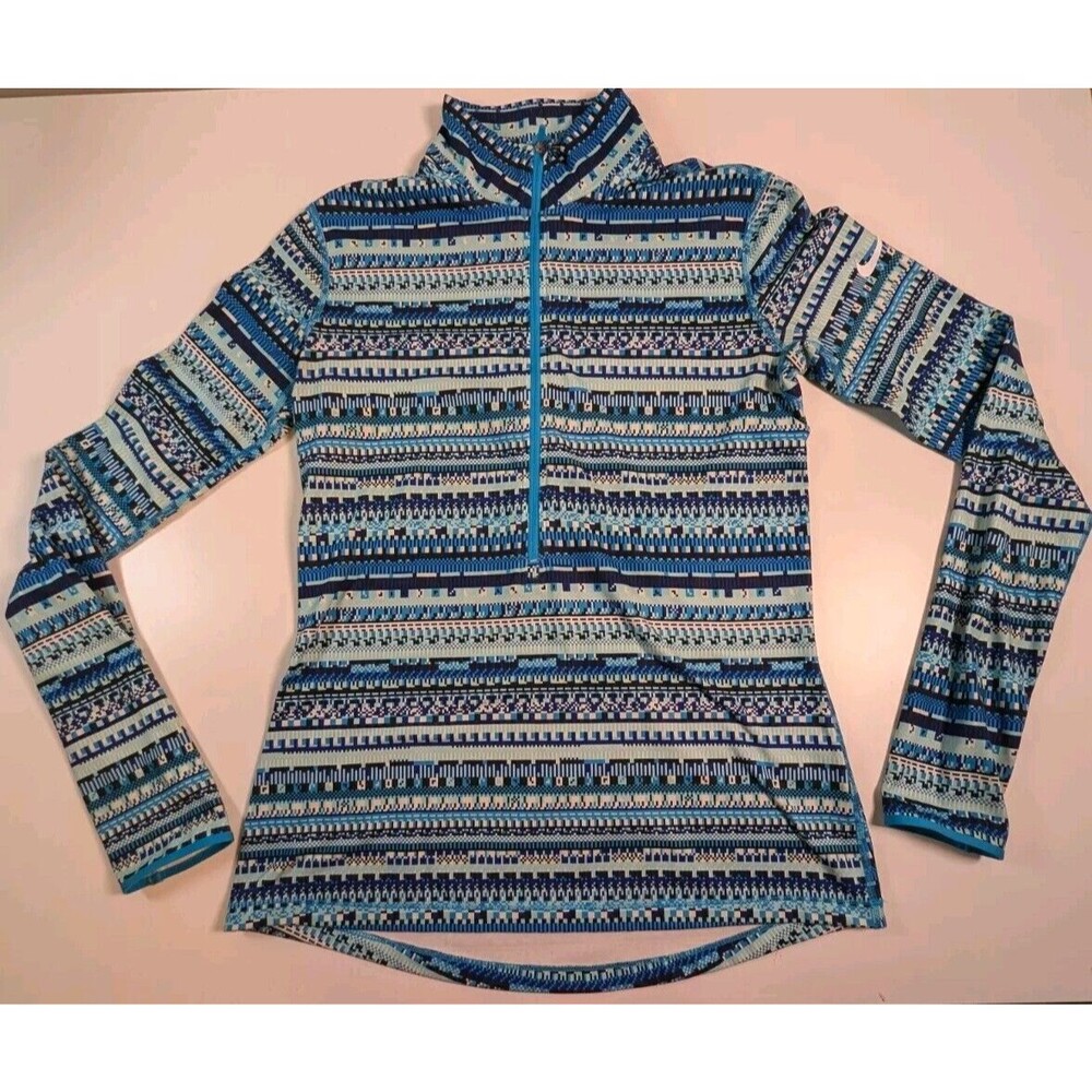 Nike Pro Dri-Fit Women's Size L Blue 1/4 Zip Pullover Thumb Holes Track